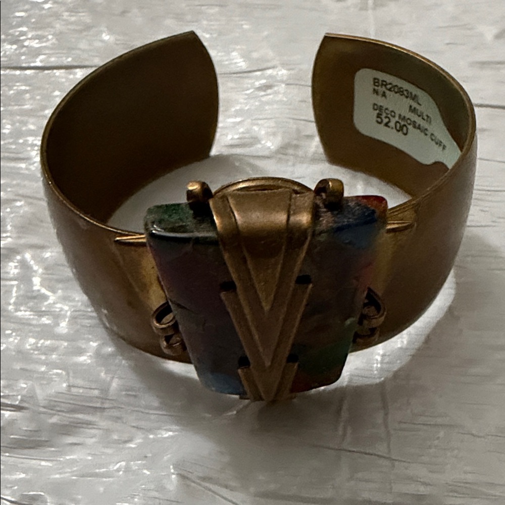 Artisan Brass Cuff Bracelet with Multicolor Stone